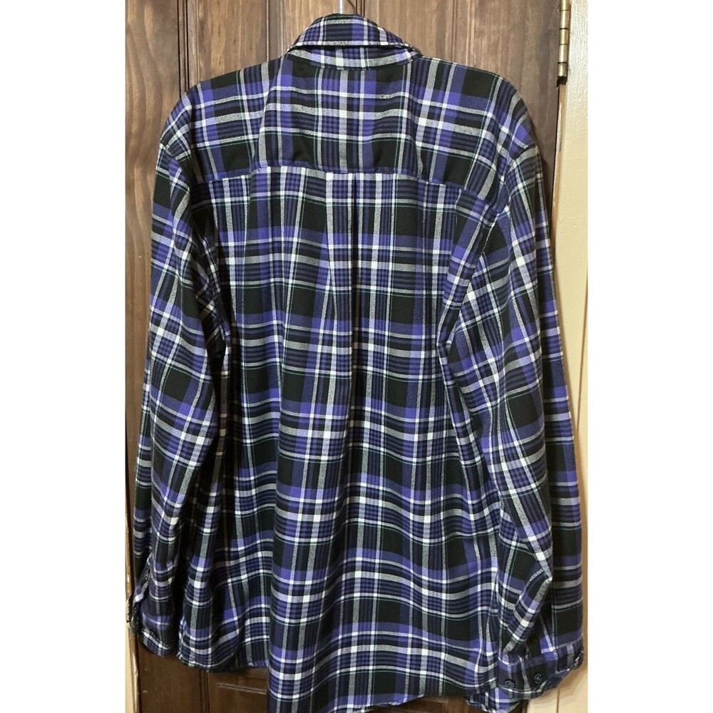 Born Scum "Bottom Feeder" Purple Black Plaid Flannel Shirt Mens 2XL Heavyweight - Picture 5 of 5